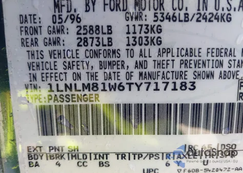 1996 Lincoln Town Car Executive z USA, uszkodzony, nr VIN 1LNLM81W6TY717183